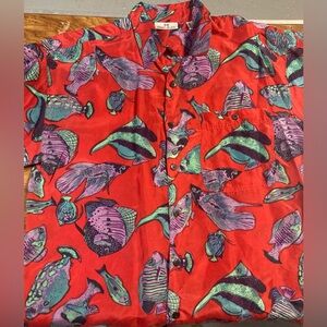 Peter Et Jon 100% Silk Vintage Shirt Size Medium Red Fish